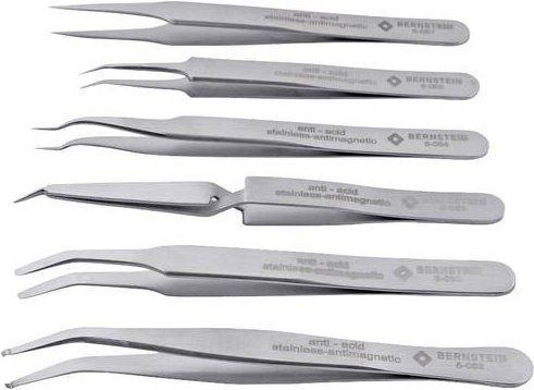 BERNSTEIN Tools for Electronics 5-050-ES Universal Pinzetten-Set 6-teilig, Silber - Bild 1