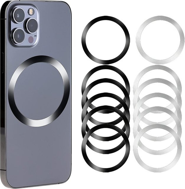 Mrgabwte Universeller magnetischer Metallplattenring für MagSafe iPhone kabelloses Ladegerät und Auto-Handy-Halterung als runder Edelstahl-Patch in Silber oder Schwarz - Bild 1