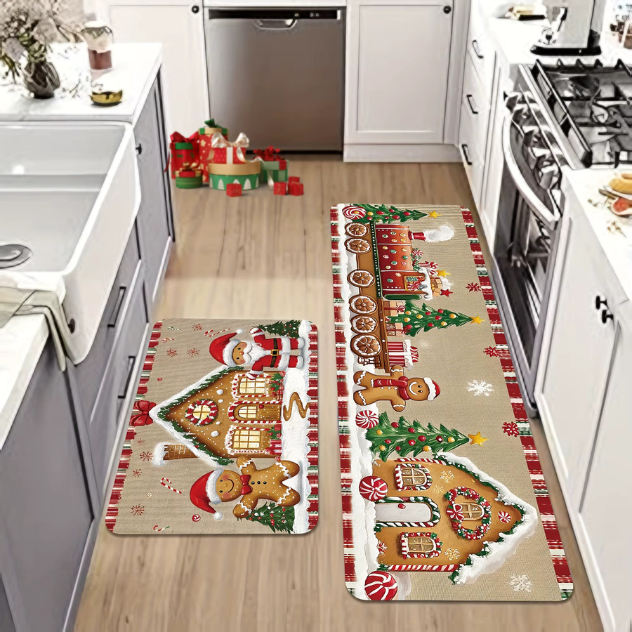VIKAMA Weihnachtsteppich Set mit 3 Stück im Lebkuchenhaus-Design, Mehrfarbig, Rechteckig - Bild 3