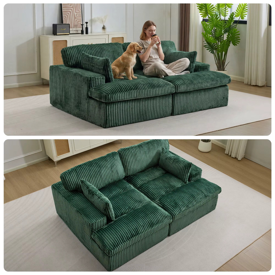 Vankel Modernes 2-Sitzer Modulsofa aus Cord in Grün und Beige mit ergonomischem Design - Bild 3