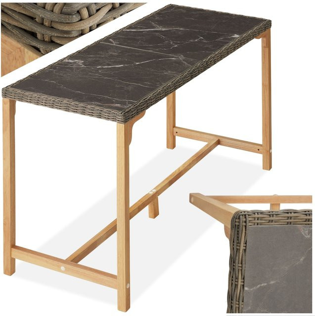 tectake Lovas Rattan Tisch in Natur mit Aluminium- und Holzgestell und abnehmbaren Feinsteinzeugplatten, B/T/H: 161 x 64,5 x 99,5 cm - Bild 1