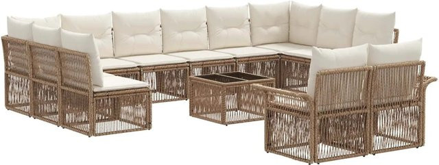vidaXL Gartensofa-Set 13-teilig in U-Form aus Poly-Rattan und pulverbeschichtetem Stahl in Beige mit Polsterung - Bild 1