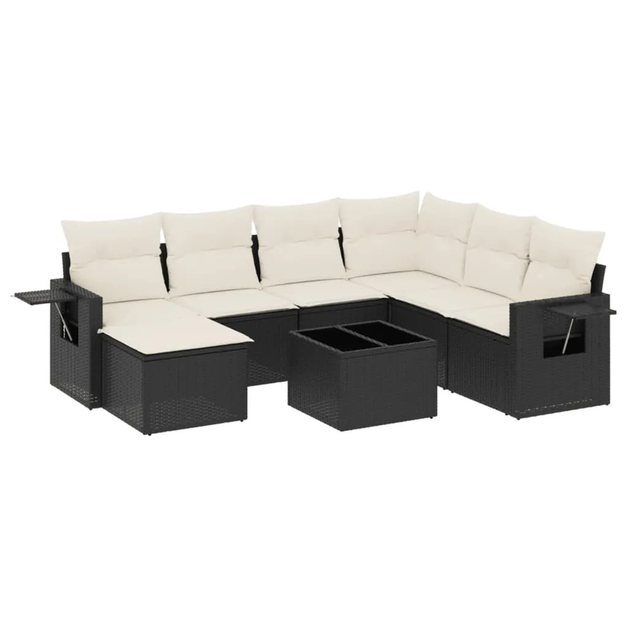 vidaXL 8-teilige Garten-Sofagarnitur in L-Form aus Poly-Rattan und pulverbeschichtetem Stahl mit Kissen in Schwarz-Creme - Bild 2