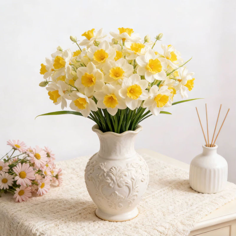 ZQCY Künstliche Narzissen Blumen in Orange und Gelb als floraler Brautstrauß für Hochzeit und Dekoration - Bild 2