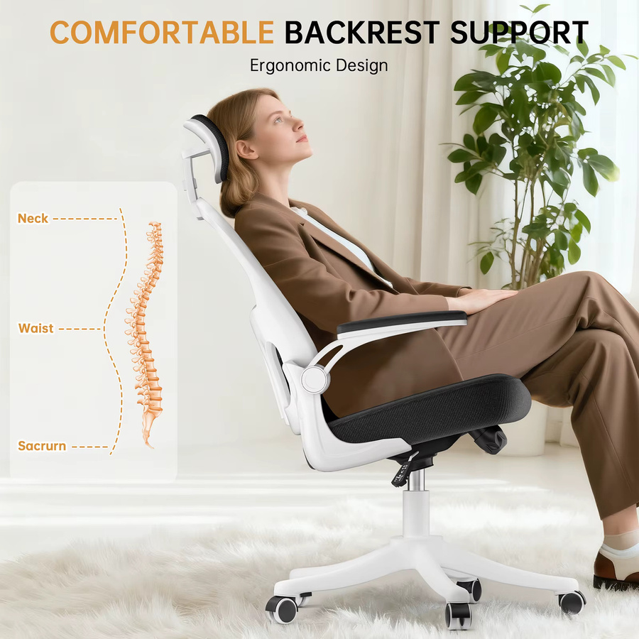 GartistGO Ergonomischer Bürostuhl in Grau mit Kopfstütze, verstellbaren Armlehnen und atmungsaktivem Mesh-Element für dein Home-Office - Bild 3