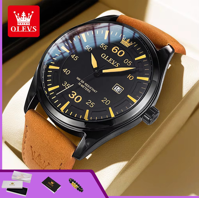 OLEVS Armbanduhr Quarz, Leder, Schwarz, Herren - Bild 1
