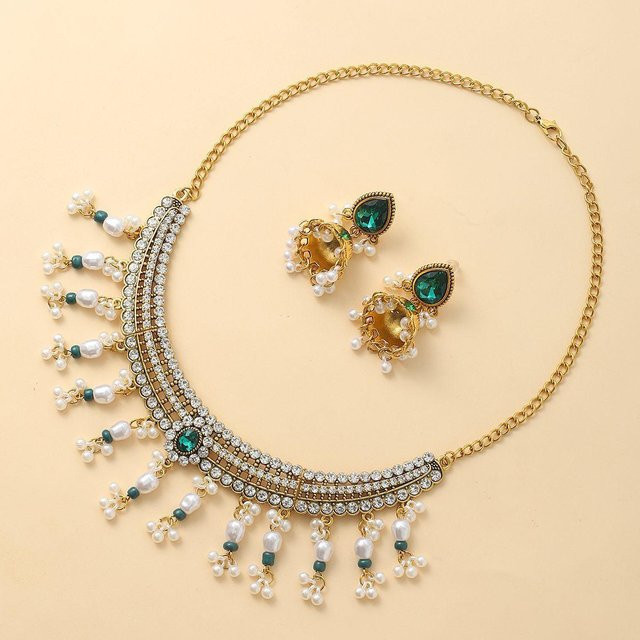 Schmuckset Allbestart, Halskette, Ohrringe, Perlen, grün, Damen - Bild 1