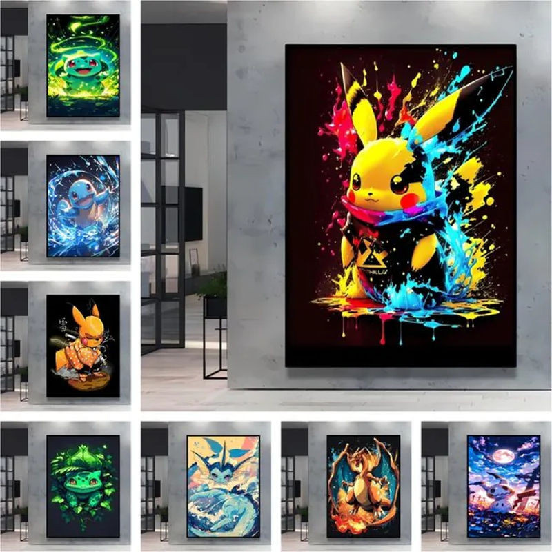 Kayou Pokemon Pikachu Anime Leinwandgemälde als mehrfarbiges Wandbild im Hochformat für die Wandmontage - Bild 1