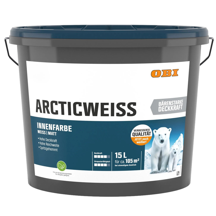 OBI Wandfarbe Arcticweiss Weiß Matt, 15 l - Bild 2