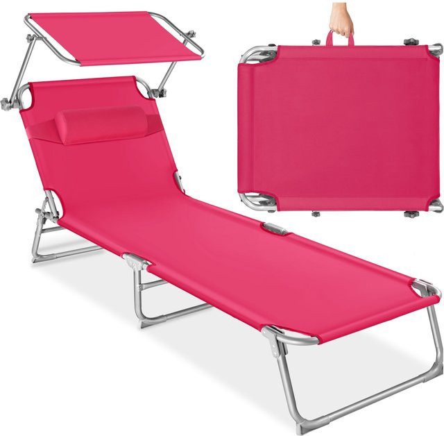 tectake Sonnenliege Chloé klappbar in Pink mit Sonnendach und verstellbarem Kopfpolster, B/T/H: 190 x 68 x 111 cm - Bild 1