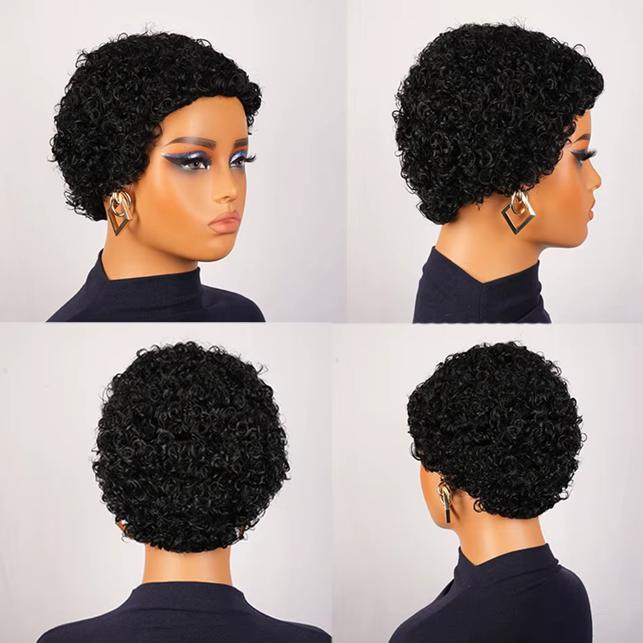 OYM HAIR Pixie-Locken-Echthaar-Perücke, schwarz, Damen - Bild 2