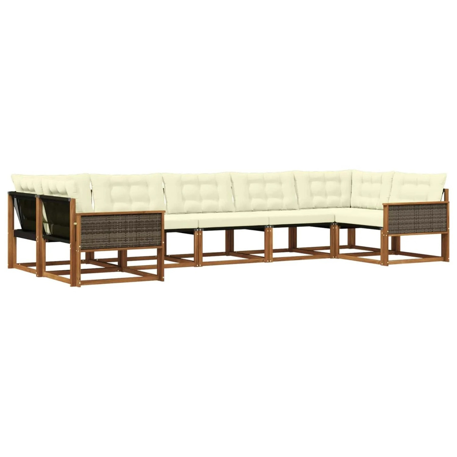 vidaXL Outdoor-Sofagarnitur L-Form aus Akazienholz mit Textilene und Kissen in Beige und Weiß - Bild 2