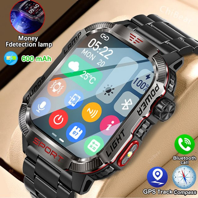 ChiBear GPS Outdoor Sport Smartwatch für Männer mit Bluetooth Anruf Funktion und LED Licht in Schwarz - Bild 1