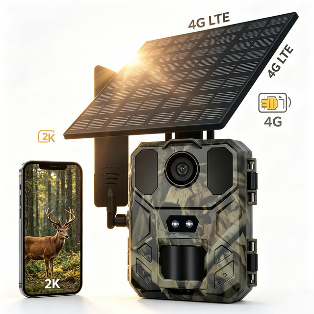 Suntekcam 4G Solar Wildkamera mit integrierter SIM-Karte, 30MP 2K Auflösung, Nachtsicht und Smartphone-App, 120 Grad Erfassungswinkel mit Bewegungserkennung - Bild 1
