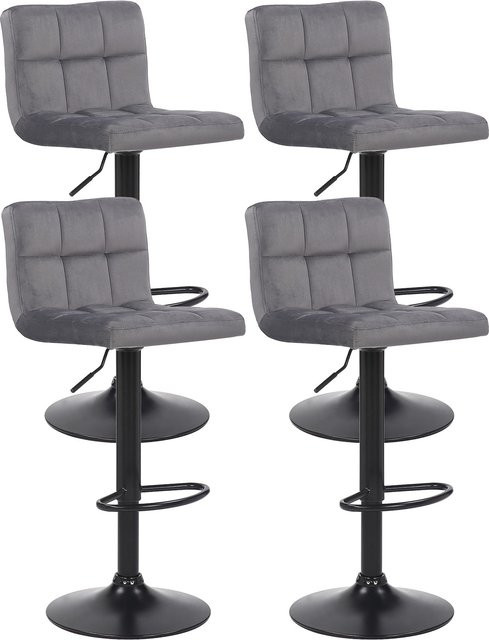 CLP 4er Set Barhocker Feni aus Samt in Grau, höhenverstellbar mit Lehne, Fußstütze und Metallgestell, belastbar bis 150 kg - Bild 1