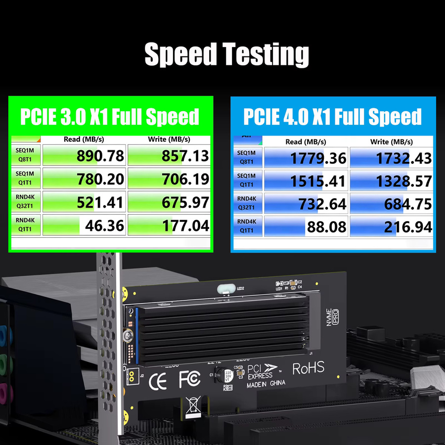 GLOTRENDS M.2 NVMe zu PCIe X1 Adapter mit M.2 Kühlkörper in Schwarz - Bild 3