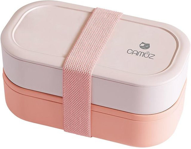 CAMUZ Bento-Box aus Bambusfaser im japanischen Stil, doppellagige Lunchbox mit Fächern, mikrowellengeeignet und auslaufsicher, Rosa, 1200 ml - Bild 1