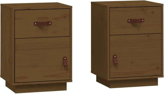 Set aus 2 vidaXL Nachttischen aus Massivholz Kiefer in Honigbraun, B/T/H: 40 x 34 x 55 cm - Bild 1