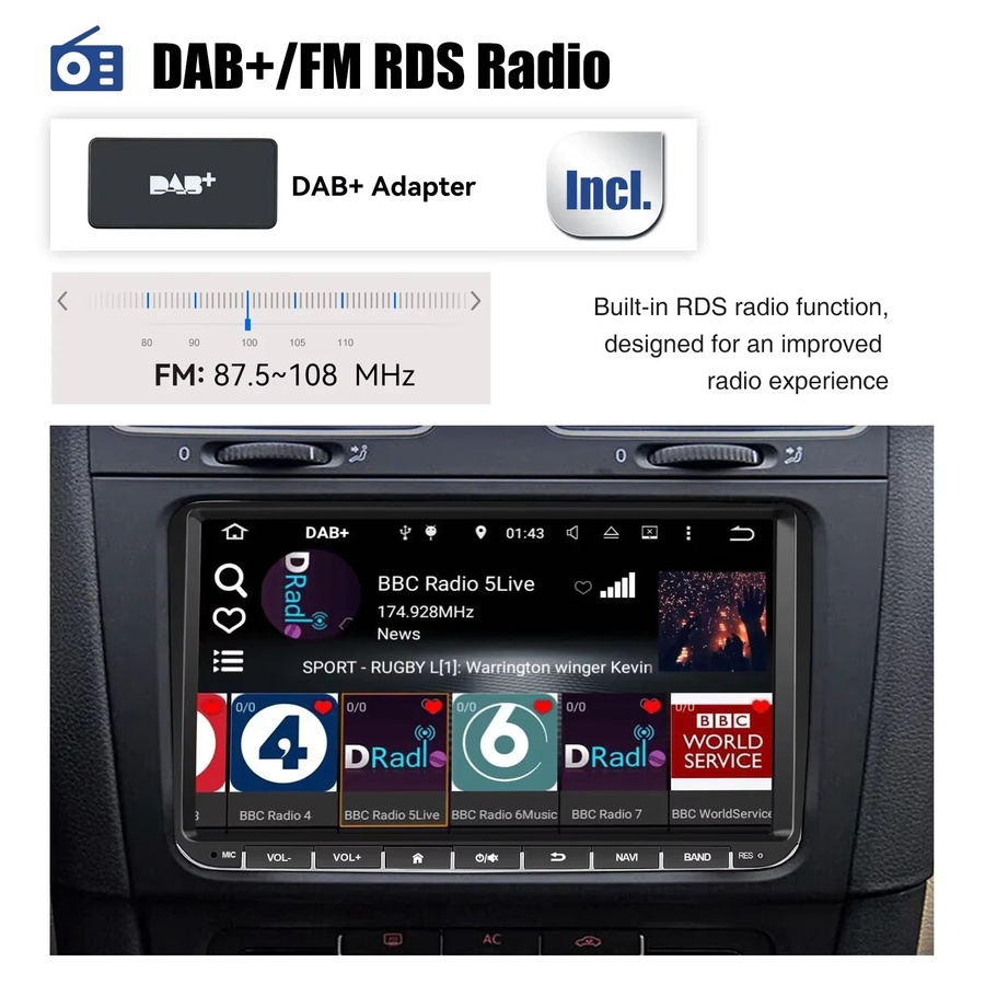 ESSGOO Android 15 CarPlay Autoradio mit 9 Zoll Display und GPS für Volkswagen VW Golf Passat JETTA Skoda SEAT, Schwarz - Bild 6