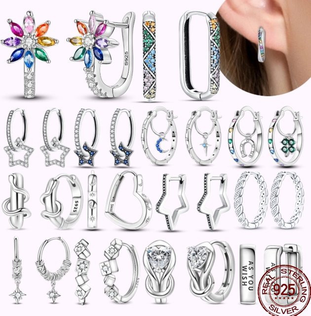 Pandach Creolen 925 Sterling Silber, Zirkon, Regenbogen, Damen - Bild 1