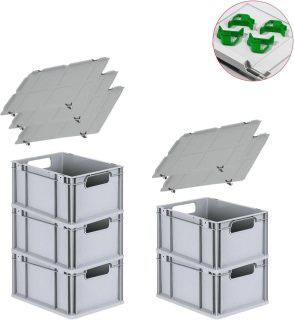 PROREGAL Spar Set mit 5 Eurobox Nextgen Economy inklusive Auflagedeckeln und 4 Schiebeschnappverschlüssen, Grün, H x B x T: 22 x 30 x 40 cm, 20 Liter - Bild 1