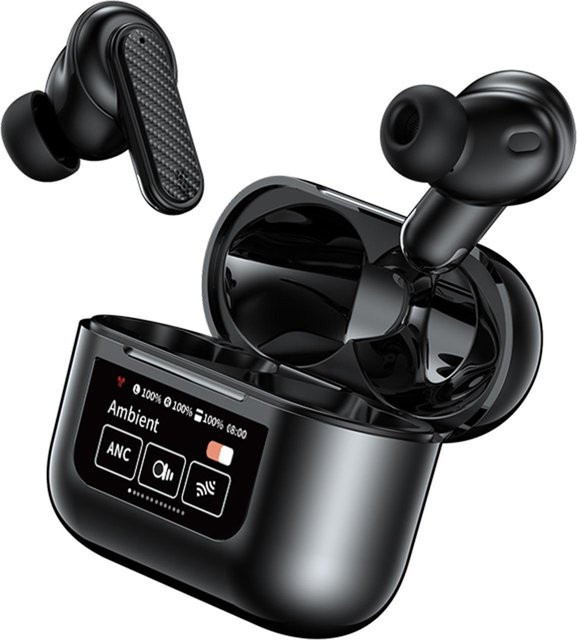 Andoer YW08 Kabelloses True Wireless Bluetooth 5.4 Headset mit Smart Touch-Farbbildschirm, ANC und Ladekoffer, Schwarz - Bild 1