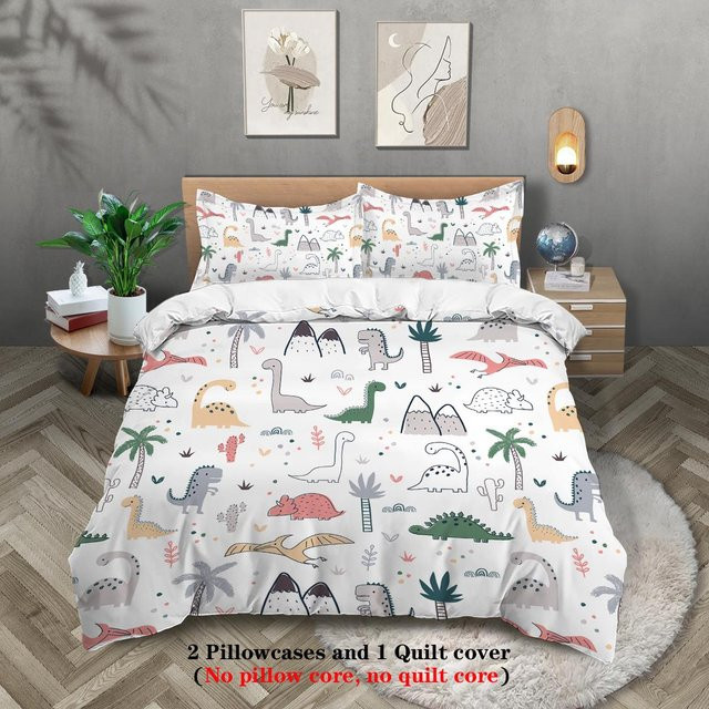 3-teiliges Bettwäscheset Your Warm Home mit Cartoon-Dinosaurier-Muster, Multicolor, Material Mikrofaser, Set bestehend aus 1 Bettbezug und 2 Kissenbezügen, B/H: 210 x 210 cm - Bild 1