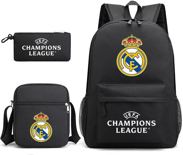 3-teiliges Schulrucksack-Set in Schwarz aus Oxford-Stoff mit großem Fassungsvermögen inklusive Federmäppchen und Schultergurt - Bild 1