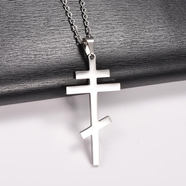 Halskette mit Orthodoxe Kreuz Anhänger, Edelstahl, Schwarz, Unisex - Bild 1
