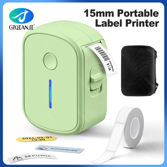 GZQIANJI Mini Bluetooth Thermoetikettendrucker mit Aufkleberetiketten und Gehäuse, tragbarer tintenloser Etikettendrucker für 15mm Etiketten - Bild 1