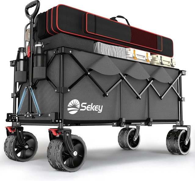 Sekey XXXL Bollerwagen faltbar in Grau mit 300l Fassungsvermögen und 200kg Tragkraft - Bild 1