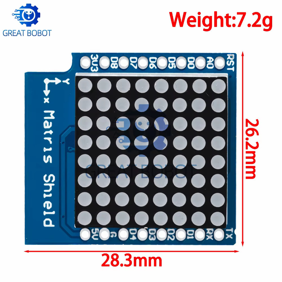 Matrix LED Shield V1.0.0 für WEMOS D1 Mini Digital Signal Output Controller Modul mit 8X8 Dot Board Control in Blau von baishundianzi - Bild 4