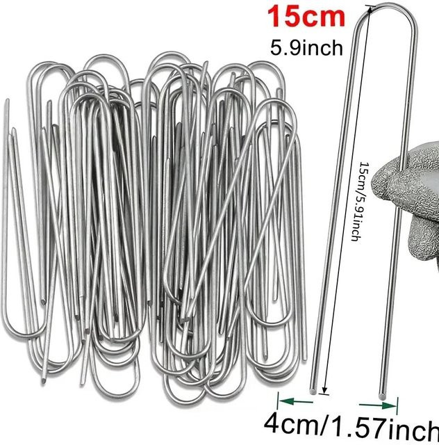 50 Stück verzinkte U-förmige Schwerlast-Zaunrohrpfähle und Gartennägel aus Stahl in Silber - Bild 1