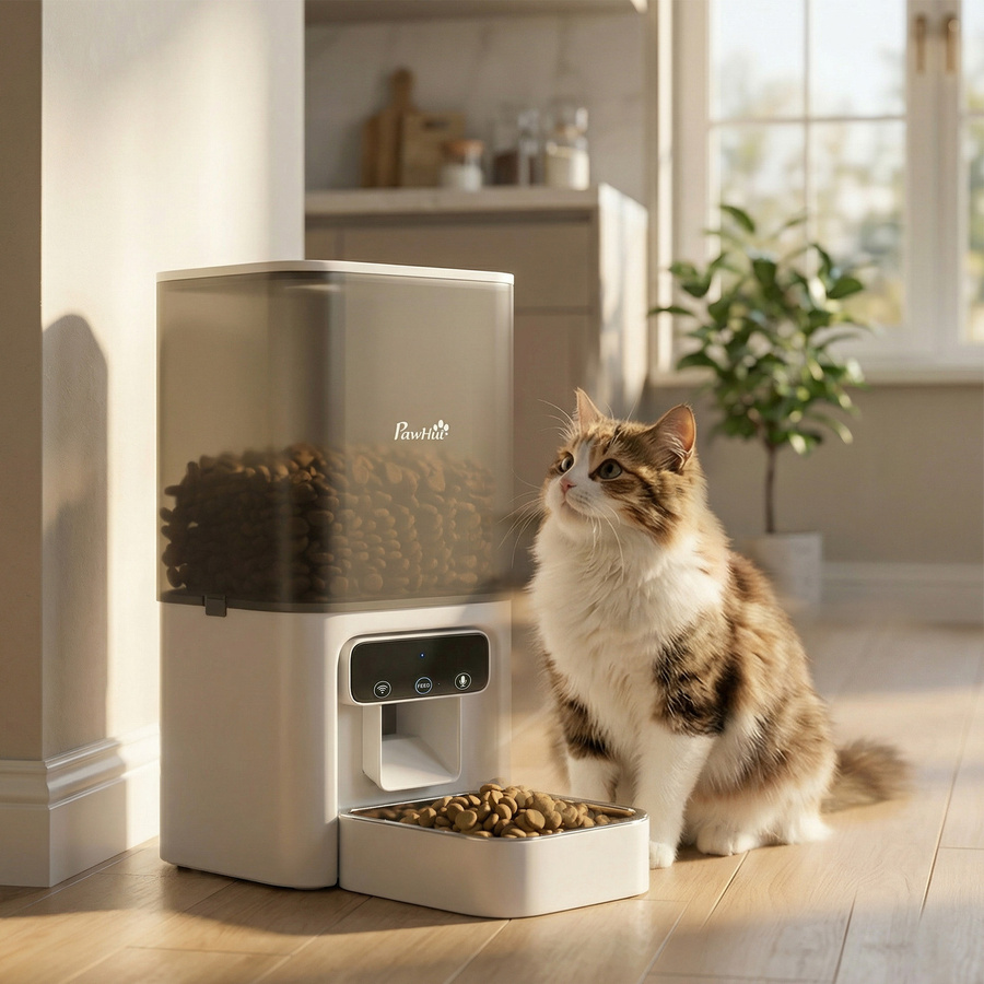 PawHut Automatischer Katzen-Futterspender WiFi mit Timer und Sprachrekorder, 4,5 l, Weiß - Bild 2