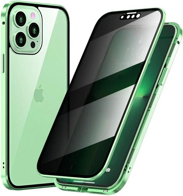 Stoßfeste Sichtschutz-Hülle mit magnetischer Adsorption für Apple iPhone 15 Pro Max, Grün - Bild 1