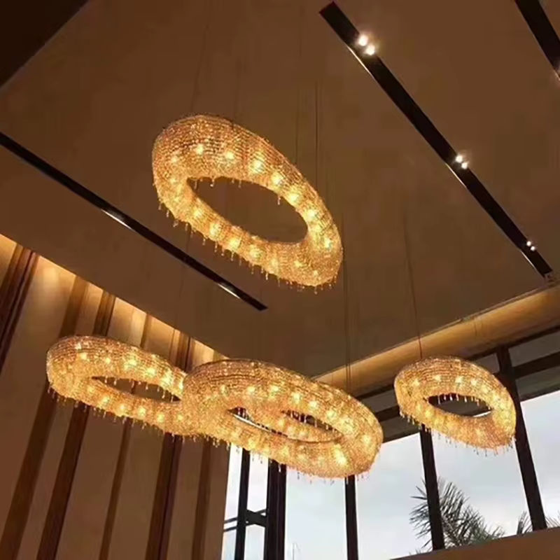 Moderne Kristall Kronleuchter Hängelampe in Gold für Wohnzimmer, Foyer und Lobby - Bild 3