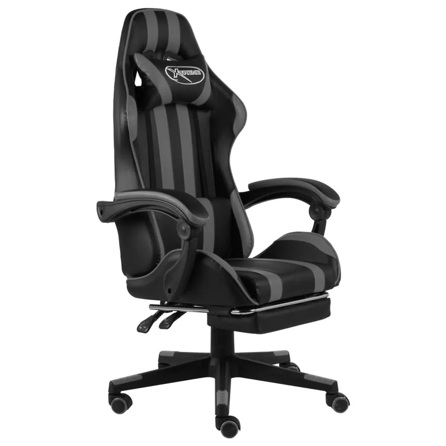 vidaXL Gaming-Stuhl mit Fußstütze in Schwarz und Grau aus Kunstleder mit Kopfstütze und Armlehnen - Bild 2