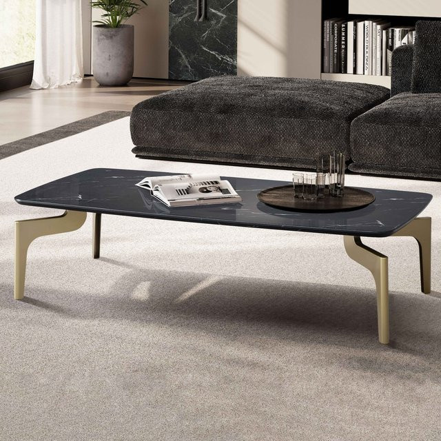 Couchtisch FineBuy in Marmor-Optik Schwarz und Gold, moderner Wohnzimmertisch rechteckig, B/T/H: 120 x 60 x 30,5 cm - Bild 1