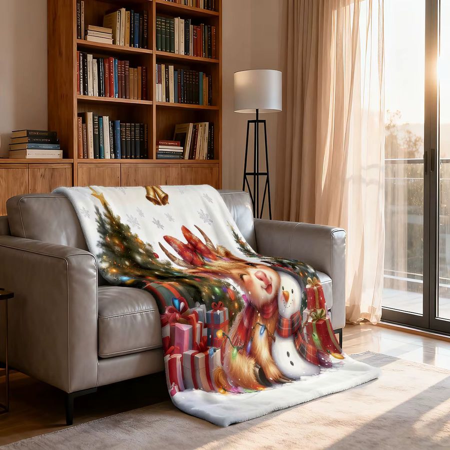 NapLeisure Flanelldecke mit Merry Christmas Highland Cow Aufdruck, maschinenwaschbar - Bild 4