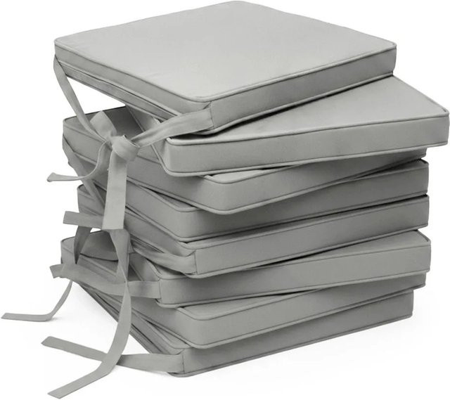 Beautissu 8er Set Loft SK Stuhlkissen Hellgrau mit Bändern und rutschfestem Bezug, B/H: 45 x 40 cm - Bild 1