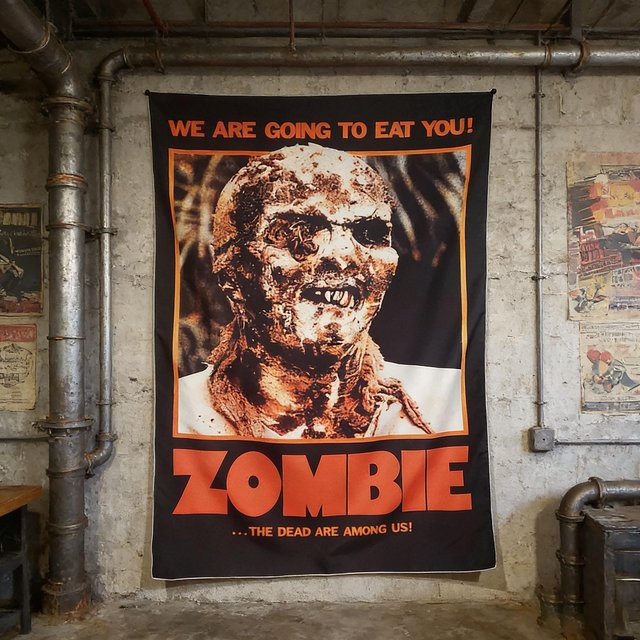 JMG Household Supplies Wandteppich Lucio Fulci Zombie Italienischer Giallo Horror im Vintage VHS Stil, Mehrfarbig, Breite: 120 cm, Höhe: 180 cm - Bild 1