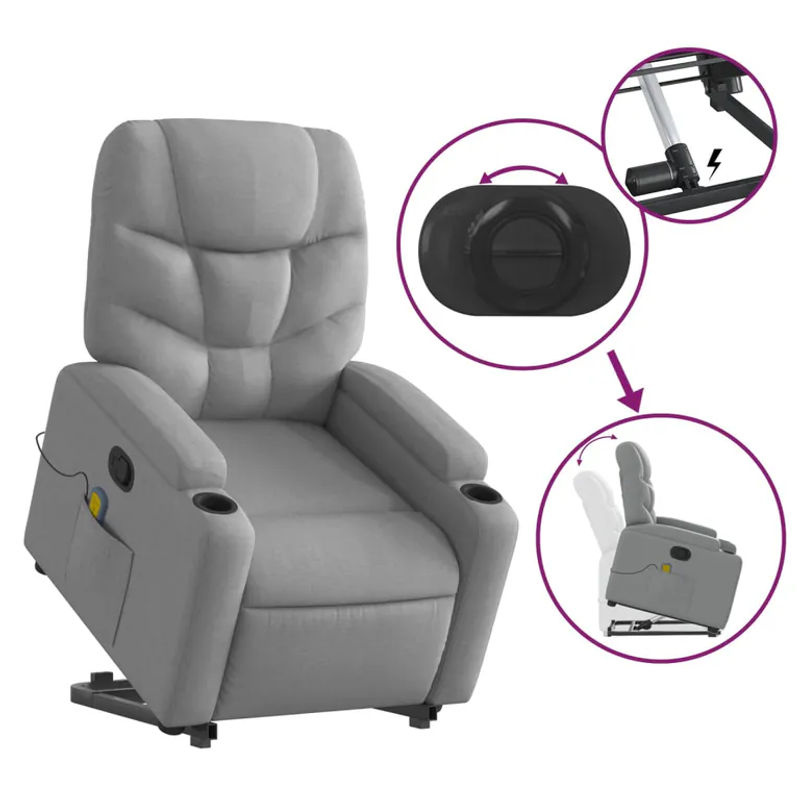 Vidaxl Massagesessel Aufstehhilfe Relaxsessel aus Stoff in Grau - Bild 3