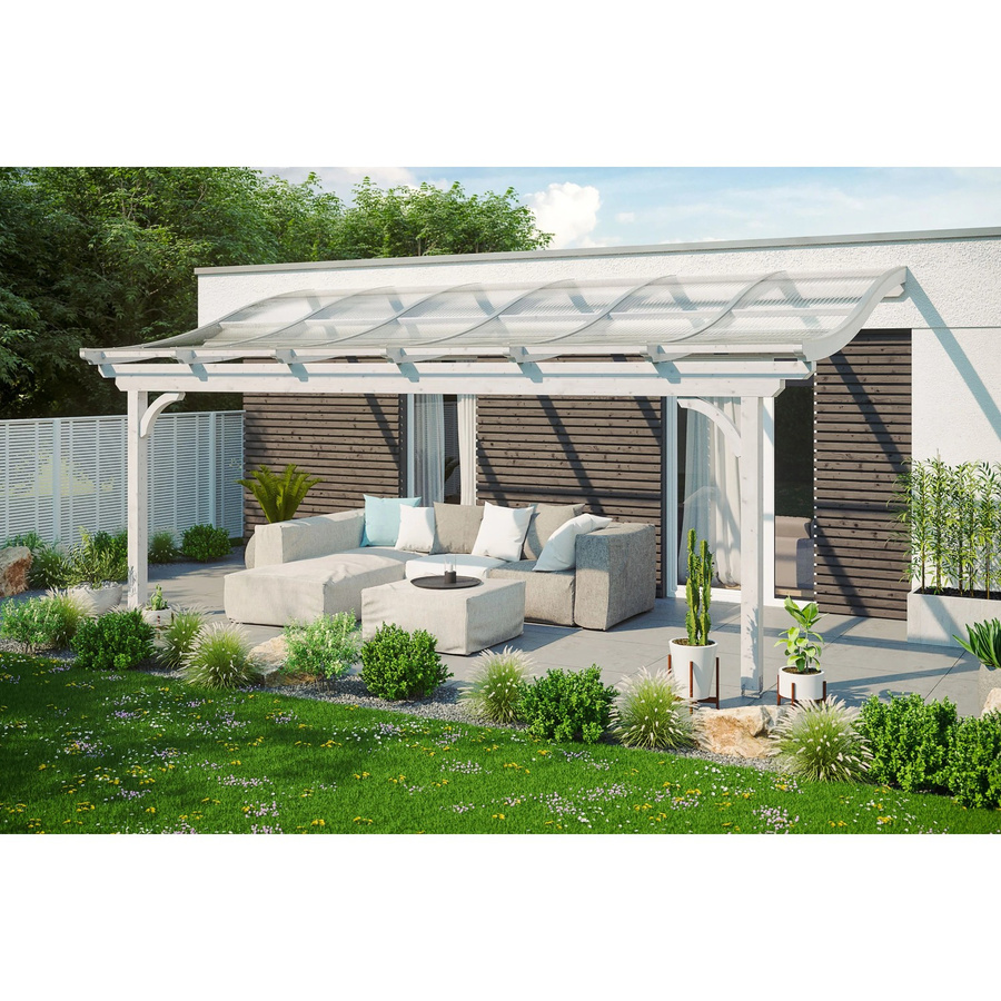 Skan Holz Terrassenüberdachung Verona aus Leimholz mit Polycarbonat-Dach in Weiß, B/T/H: 648 x 389 cm - Bild 2