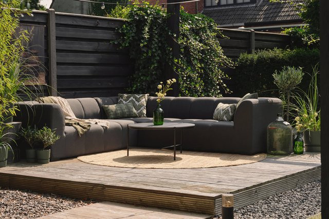 Hartman Finn Ecklounge in Schwarz, moderne L-Shape Lounge-Garnitur aus pulverbeschichtetem Aluminium mit UV-beständigen Polstern für 6 Personen - Bild 1
