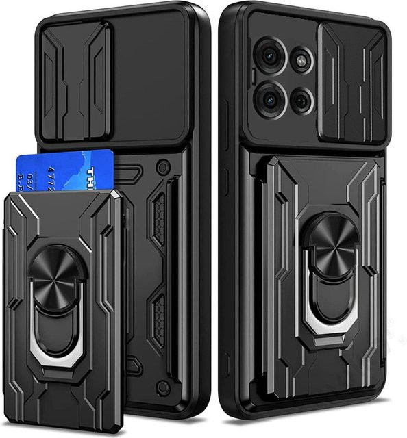 Motorola Kickstand-Schutzhülle mit Kartenfach und Ringständer in Schwarz für Moto G05 G15 G35 G55 G56 G75 G77 G85 G86 5G - Bild 1