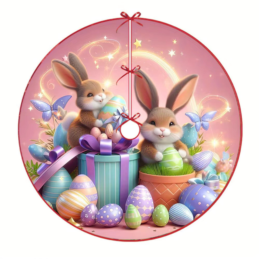 VIKAMA Weihnachtsbaumrock in Rosa mit glitzerndem Osterhase und Ei-Design für Kinderzimmer - Bild 4