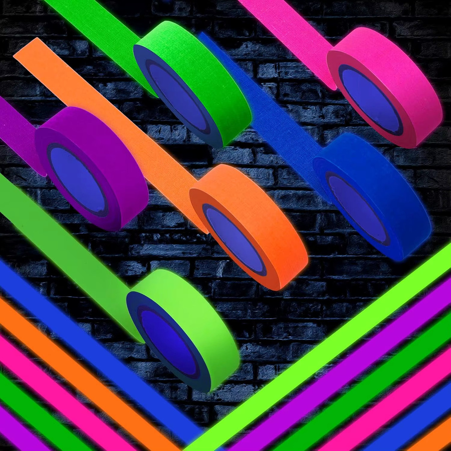 6er Set selbstklebendes UV-Glüh-Baumwollband in Multicolour für Neon-Effekte, Sicherheit und Dekoration - Bild 3