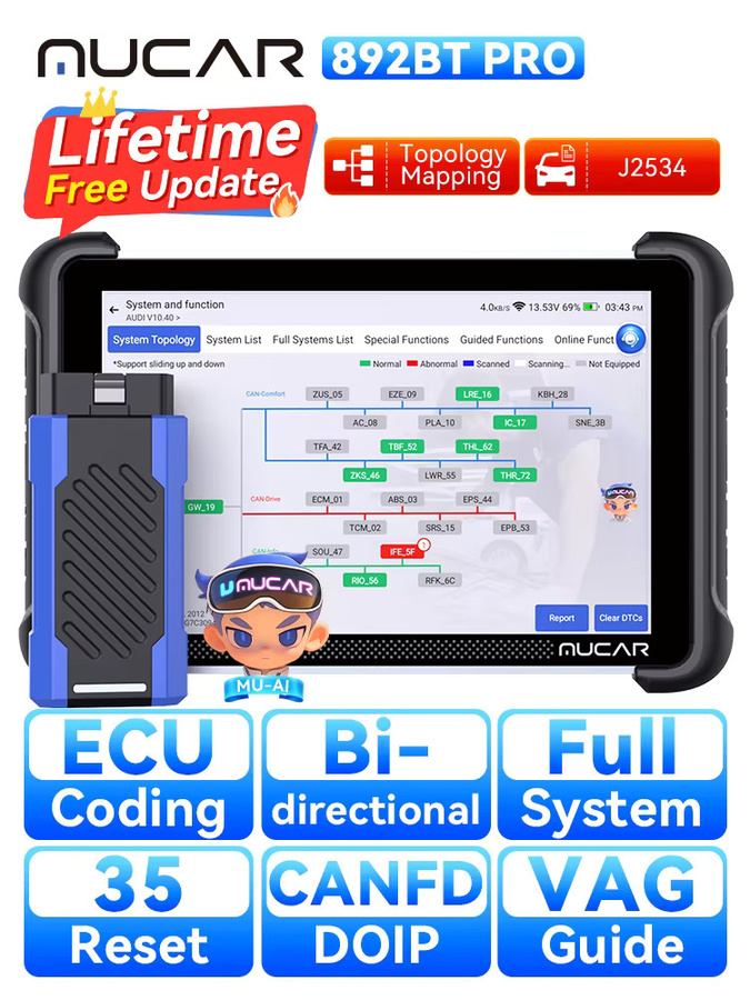 MUCAR 892BT Pro OBD2-Scanner in Schwarz mit CAN FD/DoIP Alle-System-Diagnose, bidirektionalem Scan-Tool und 35 Reset-Funktionen - Bild 7