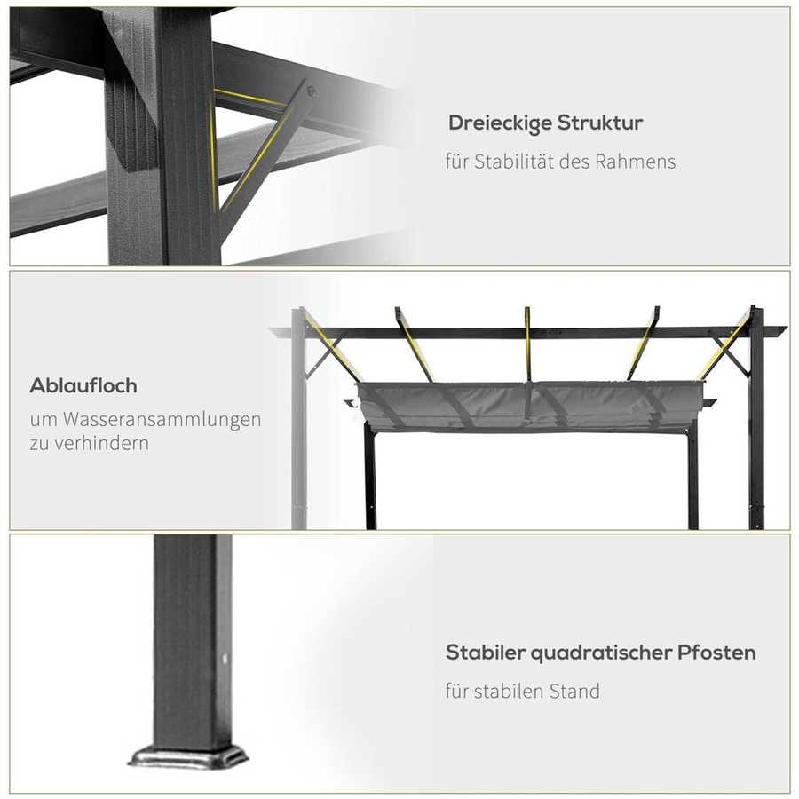 Outsunny Pergola mit Schiebedach aus Aluminium in Grau, B/H/L: 300 x 223 x 300 cm - Bild 2