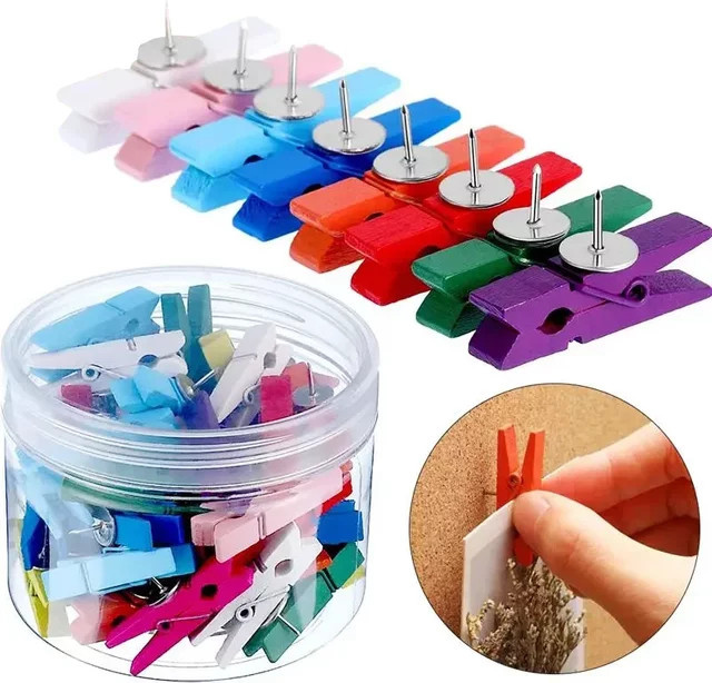 20 Stück dekorative Push Pins aus Holz in Braun und Multicolour für Korktafeln und Bürobedarf - Bild 1